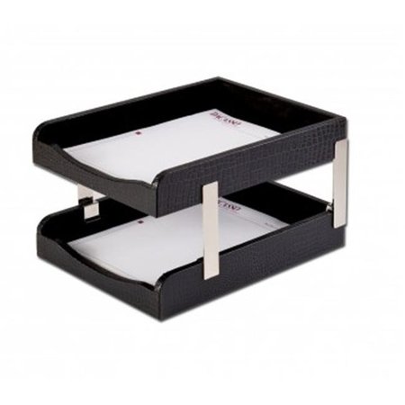 CLASSROOM CREATIONS Dacasso  Crocodile Embossed Leather Double Letter Trays - Black CL890012